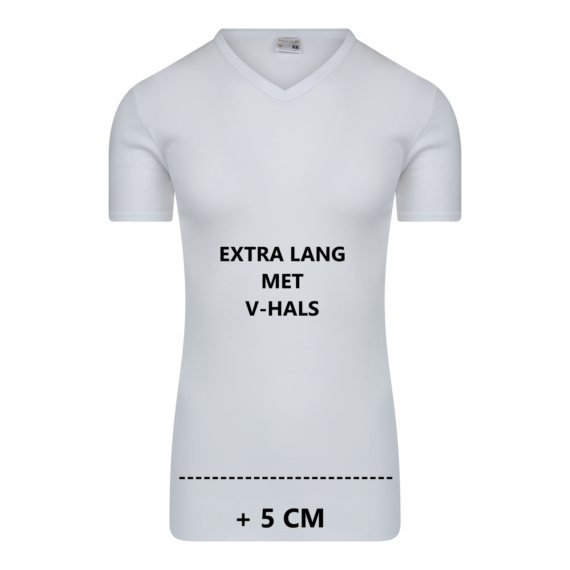 Extra lang Heren T-shirt met V-hals M3000 Wit